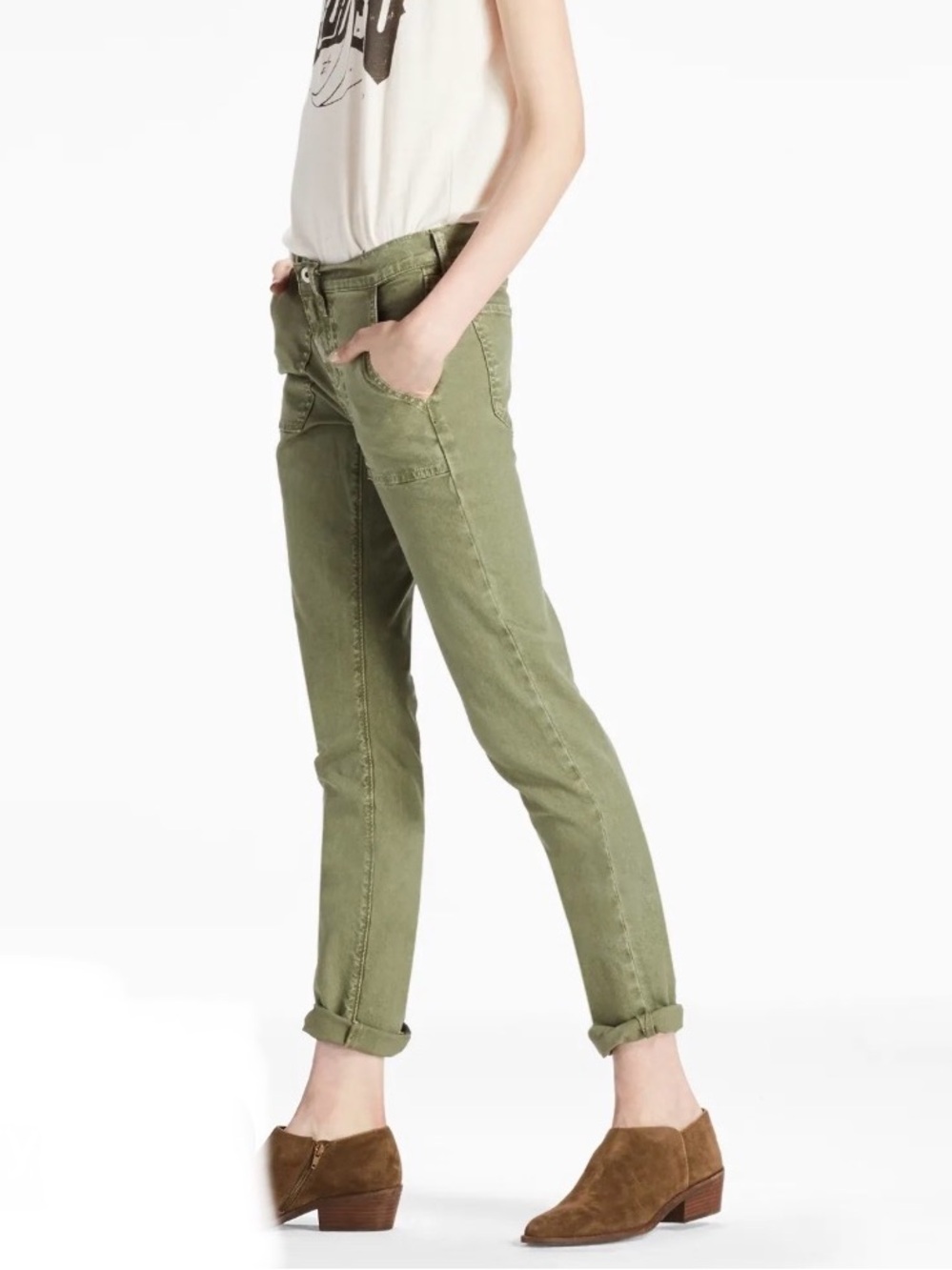 Utility Cargo Pants Women 6/28 Lucky Brand Sienna Slim Boyfriend Olive Green